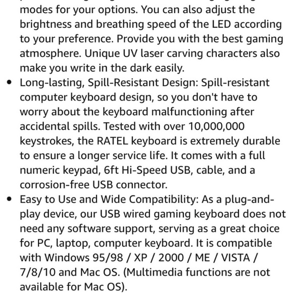 NEW Colorful Rainbow Black & RGB LED Backlit USB Computer Wired Gaming Keyboard - Picture 13 of 16